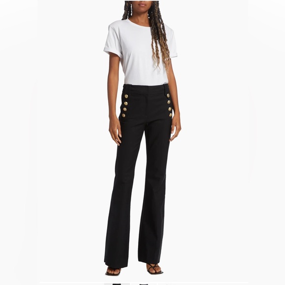 Derek Lam 10 Crosby Robertson Black Flare Pants with Gold Buttons size 8 - Picture 2 of 7